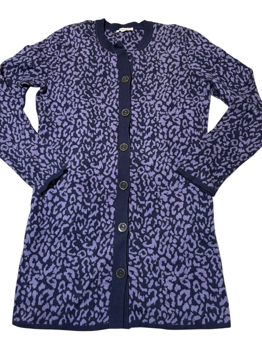 Isaac Mizrahi Live Purple Animal Print Jacquard Long Cardigan Sweater Size XS